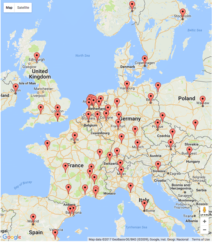 Map of Europe with Shambhala centers